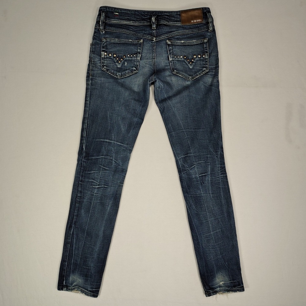 Diesel Matic Slim Skinny Jeans Womens 29x32 Dark Wash 008XT Studded Low Rise - Picture 2 of 12